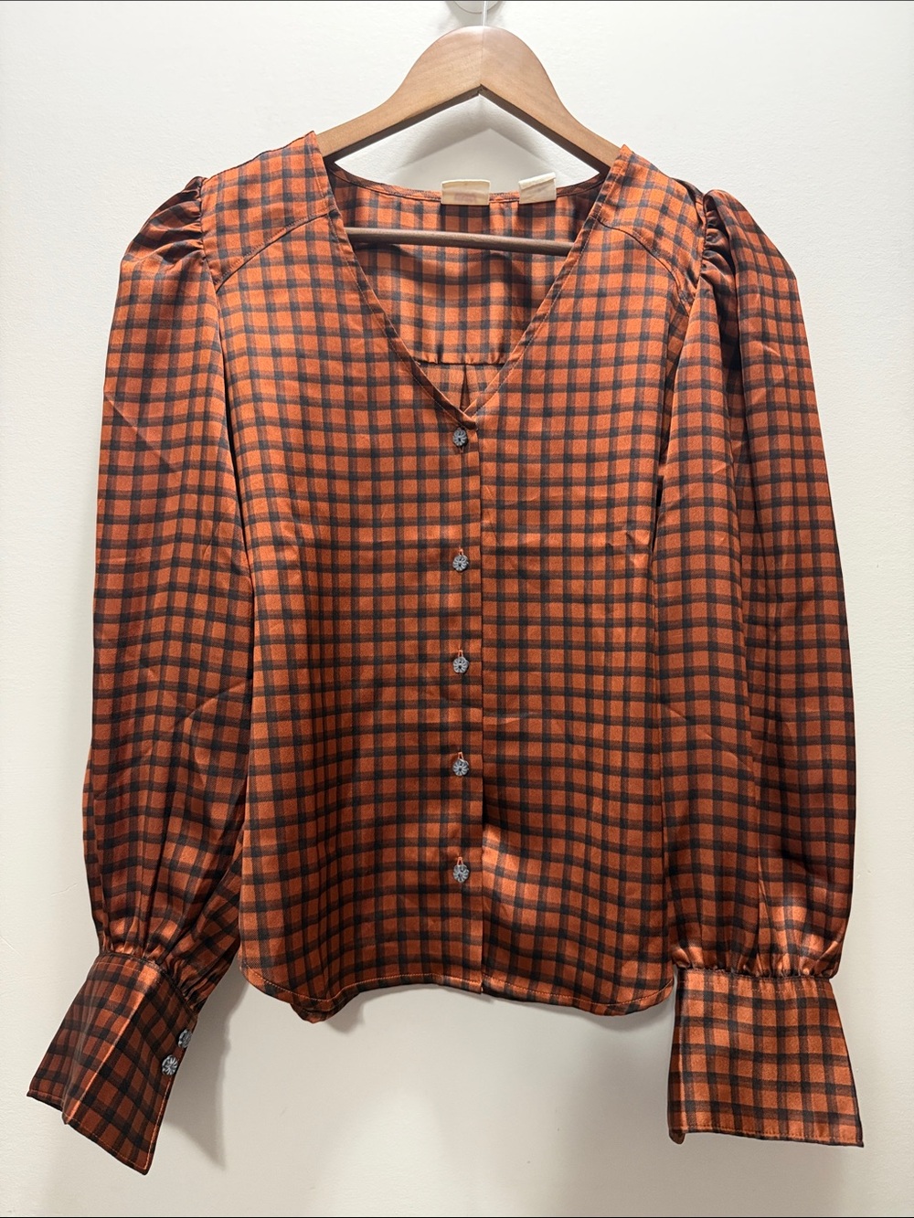 Levis Plaid Rust Button-Front Women's Blouse Gingham Size S 22.5x22